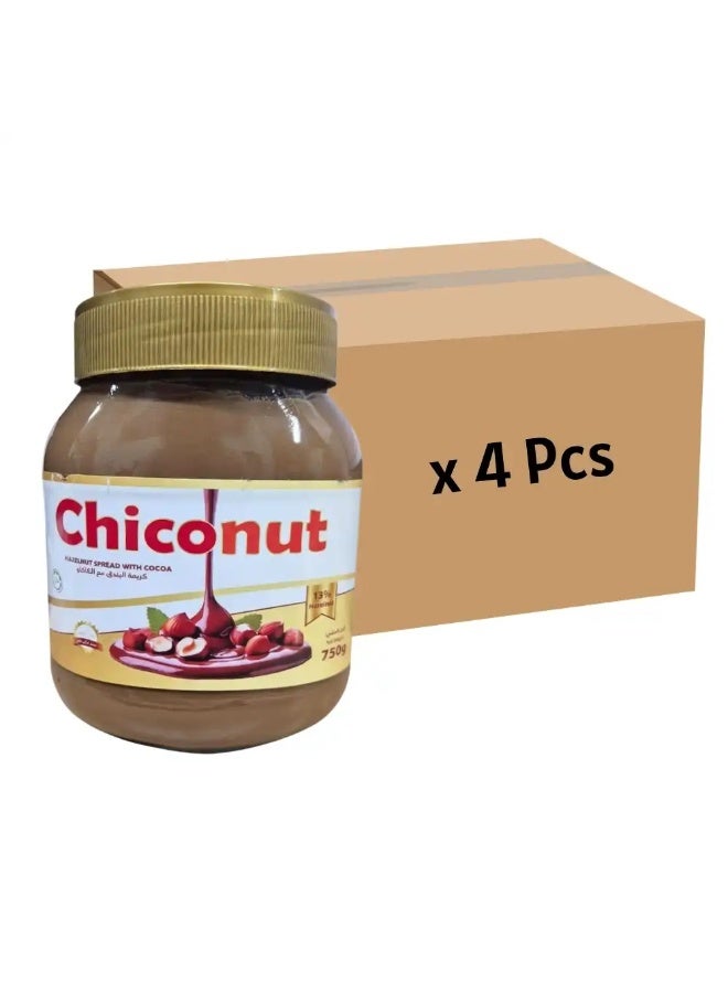Chiconut Hazelnut Flavored Spread Cream With Cocoa- 4pcs of 750gms Bulk Pack (Please Note That Delivery Will Be Done Within 2-4 Days)